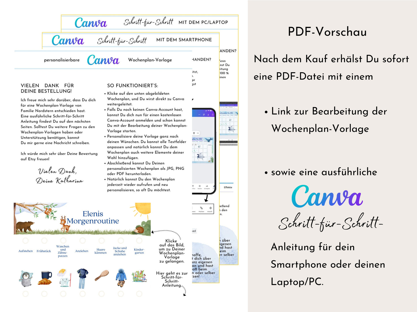 Personalisierte Morgenroutine u. Abendroutine "Bär und Reh", Sofort-Download, 60 Routinekarten, Montessori Routineplan von Familie Nordstern