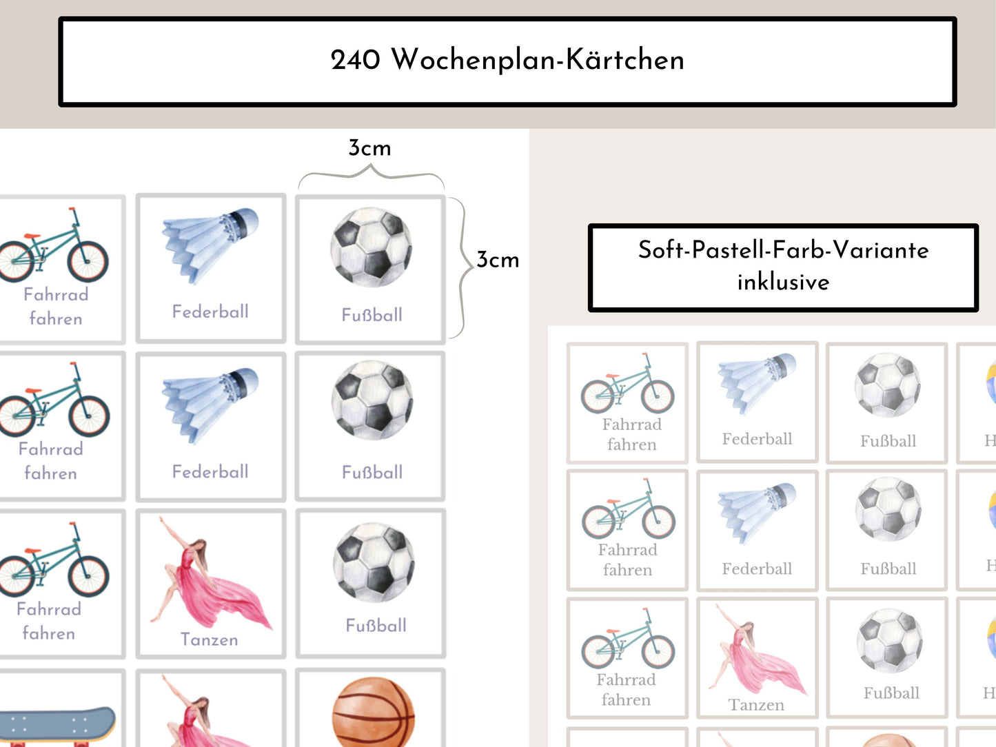 Wochenplan für Kinder mit 288 Routine Karten, personalisierbar, PDF Sofort-Download, Geburtstag Geschenk Canva Vorlage "Autos und Laster"