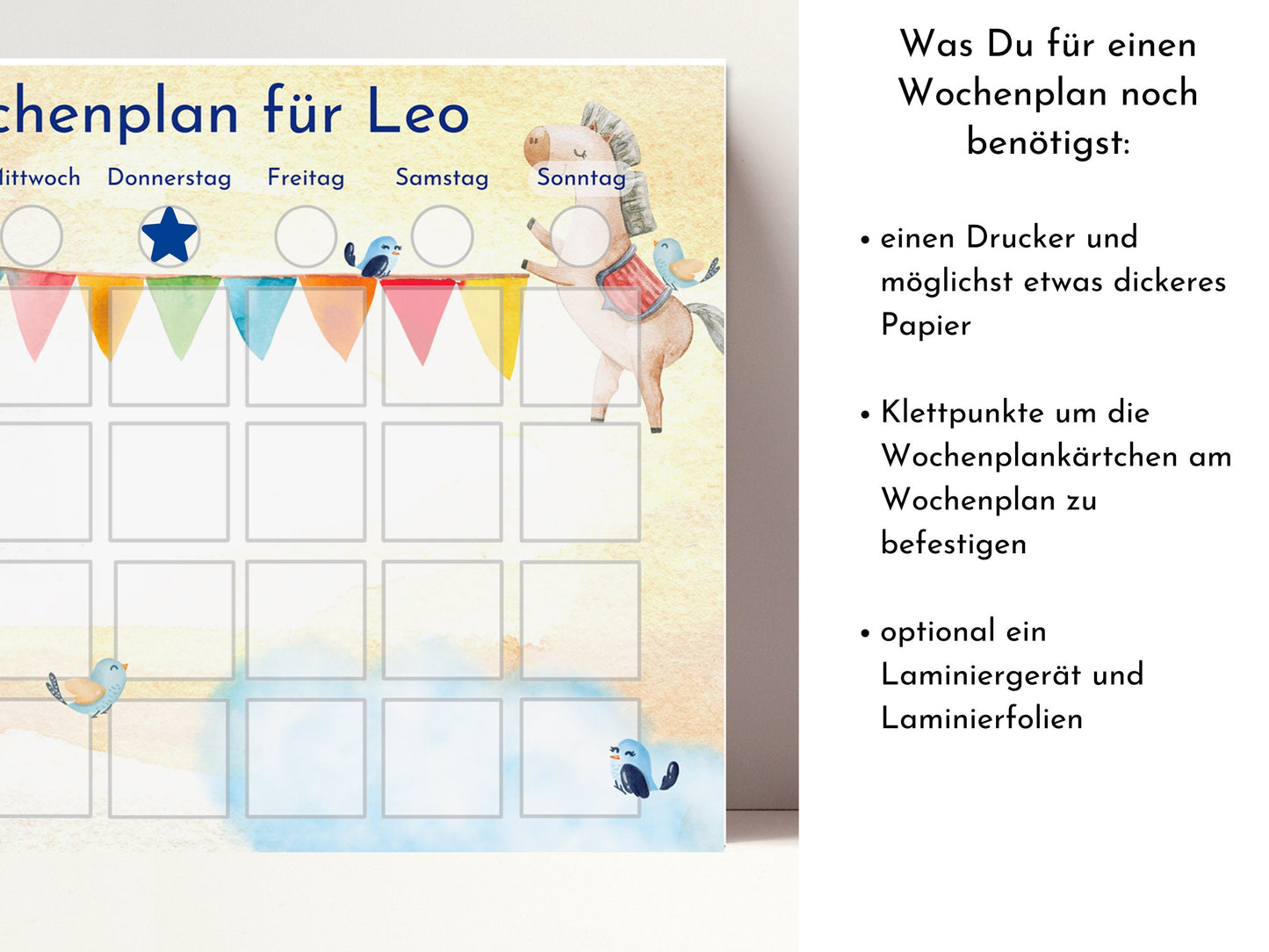 Wochenplan für Kinder, 288 Kärtchen, personalisierbar, PDF Sofort-Download, Geburtstagsgeschenk und zum Verschenken "Bär im Himmel"