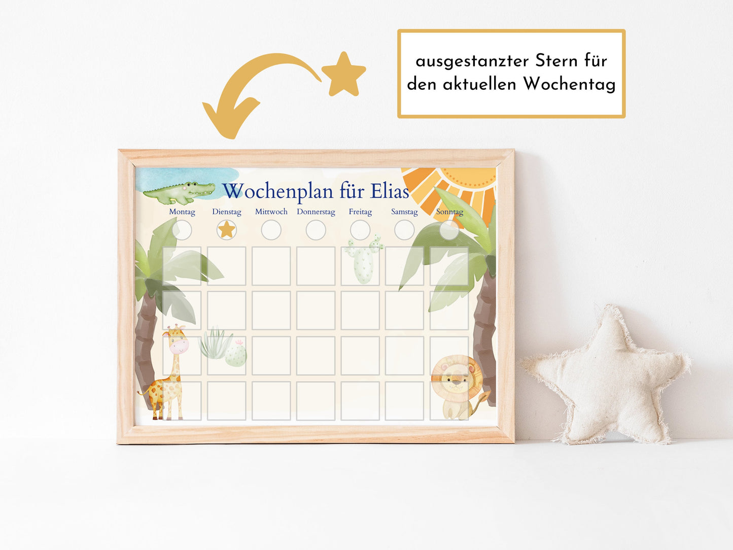 Personalisierter Wochenplan für Kinder und Teenager, 246 Wochenplan Karten, laminiert magnetisch, Geschenkidee "Löwe und Krokodil"