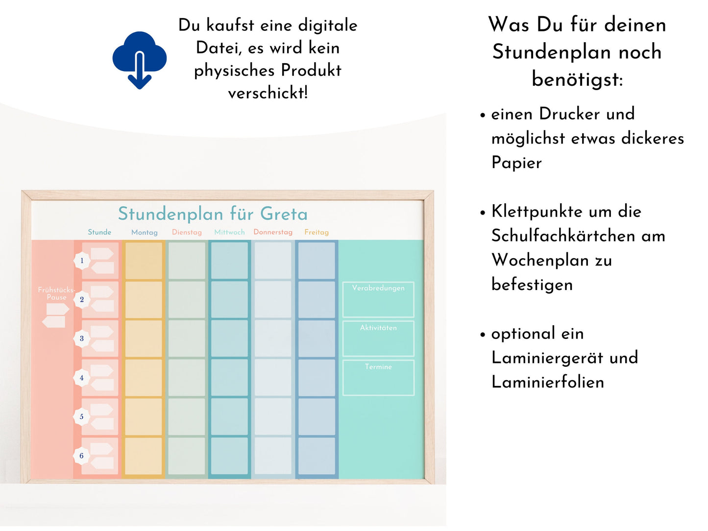 Stundenplan für die Grundschule für Kinder, 70 Schulfachkarten zum Ausdrucken, Sofort-Download "Regenbogen"