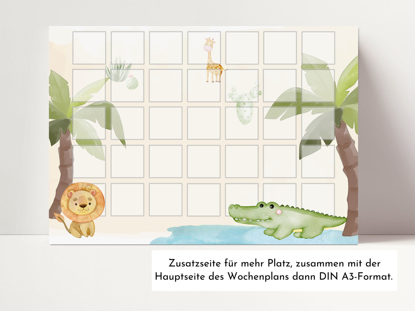 Personalisierter Wochenplan für Kinder und Teenager, 246 Wochenplan Karten, laminiert magnetisch, Geschenkidee "Löwe und Krokodil"