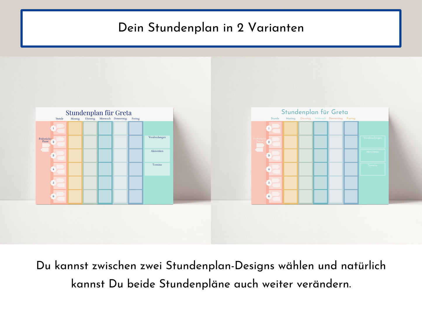 Stundenplan für die Grundschule für Kinder, 70 Schulfachkarten zum Ausdrucken, Sofort-Download "Regenbogen"