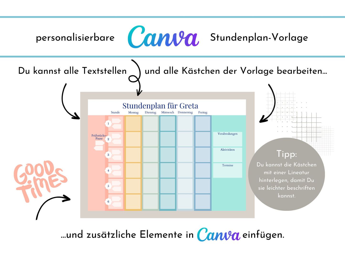 Stundenplan für die Grundschule für Kinder, 70 Schulfachkarten zum Ausdrucken, Sofort-Download "Regenbogen"