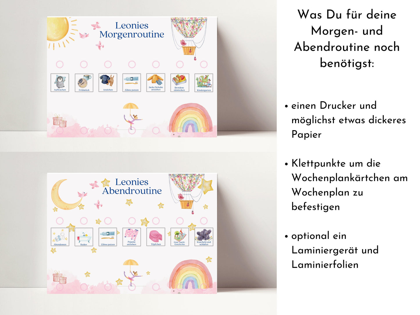 Personalisierte Morgenroutine und Abendroutine "Ballett", Sofort-Download, 60 Routinekarten, Montessori Routineplan von Familie Nordstern