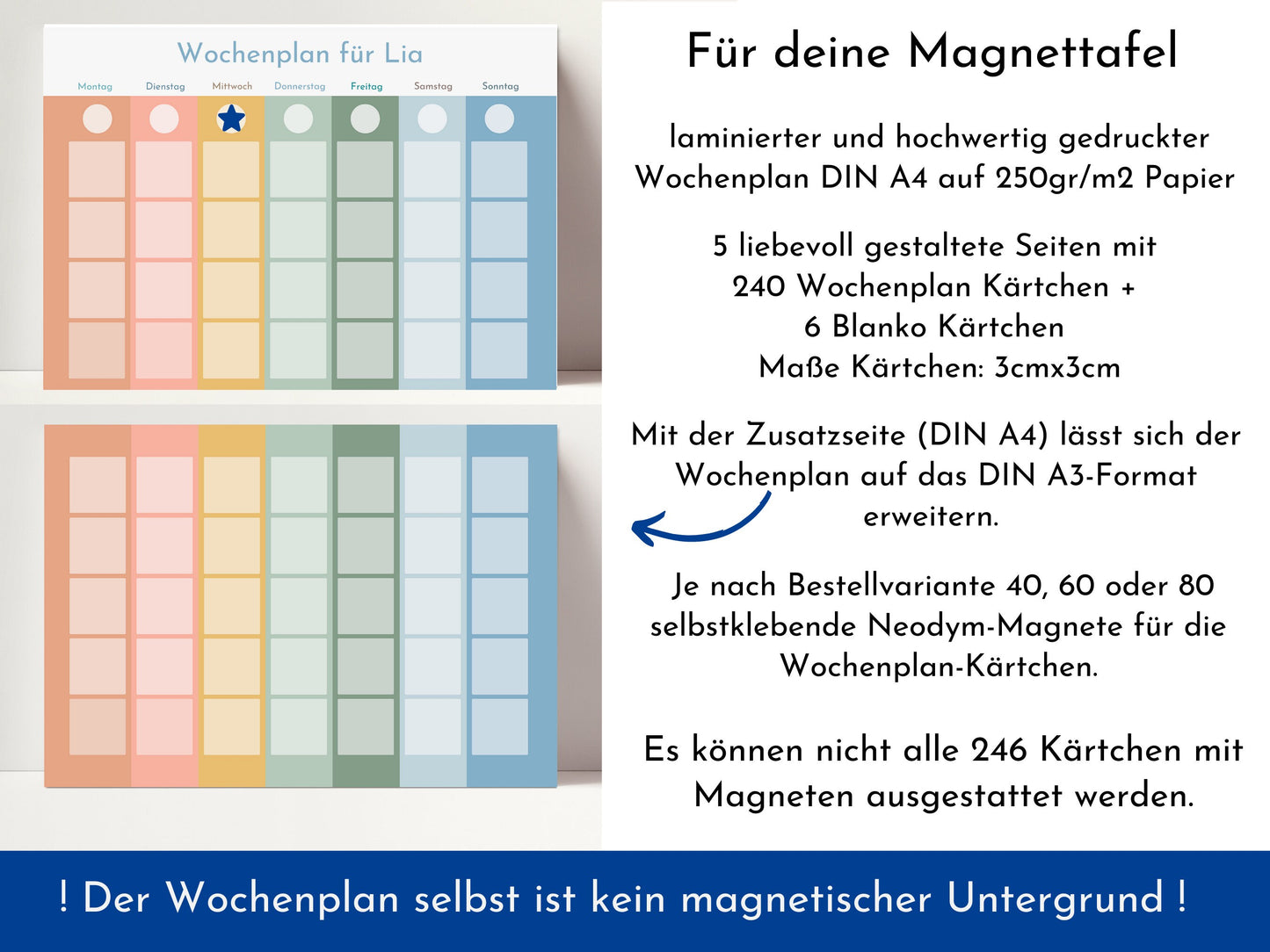 Personalisierter Wochenplan "Himmel und Erde" für Kinder und Teenager, 246 Routine Karten, Tagesplan mit 40-80 Magneten, Routineplan
