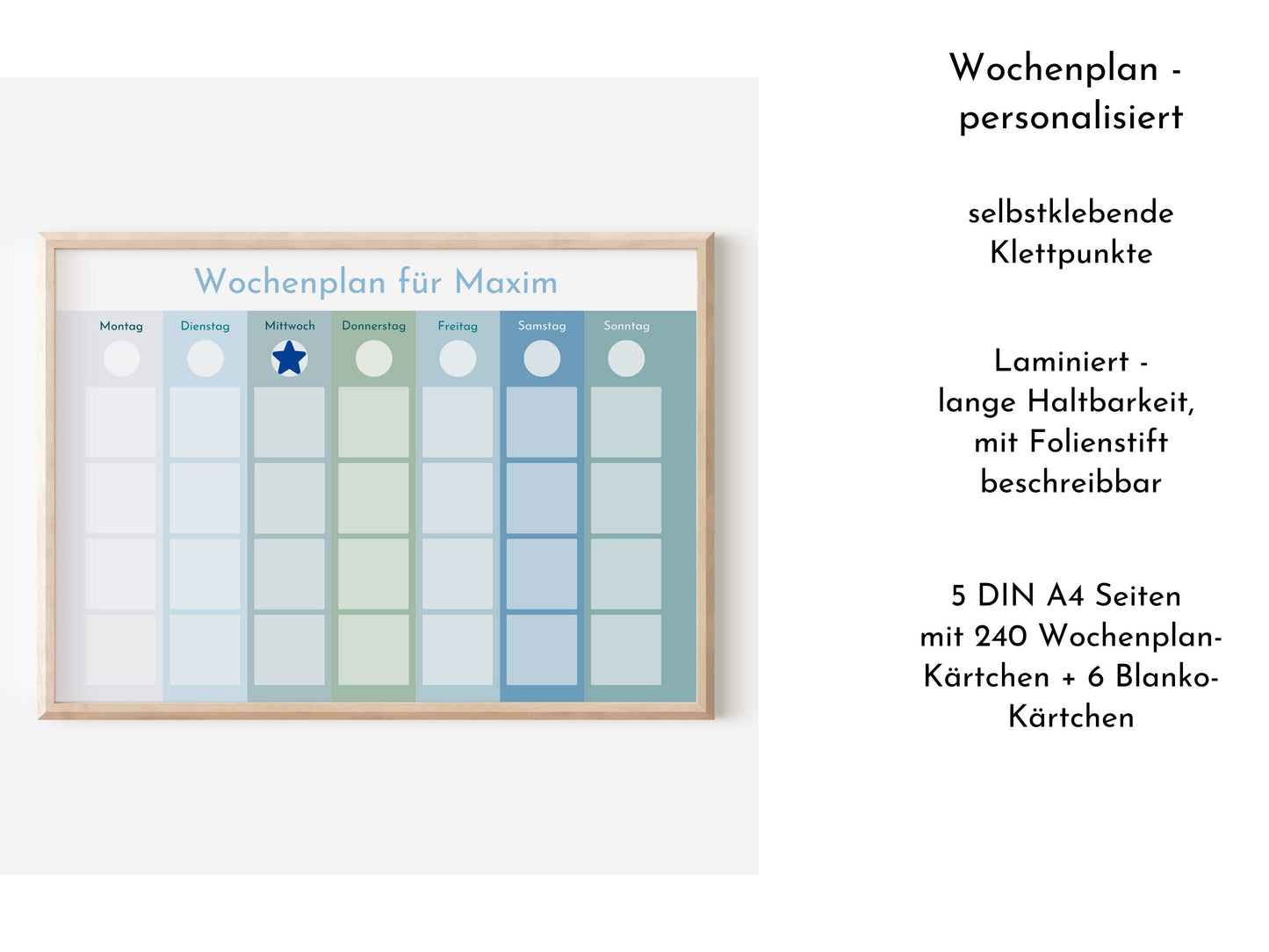 Wochenplan "Ozean" mit 246 Routine Wochenkarten, personalisiert, laminiert, magnetisch, Routineplan für Kinder in Kita und Schule