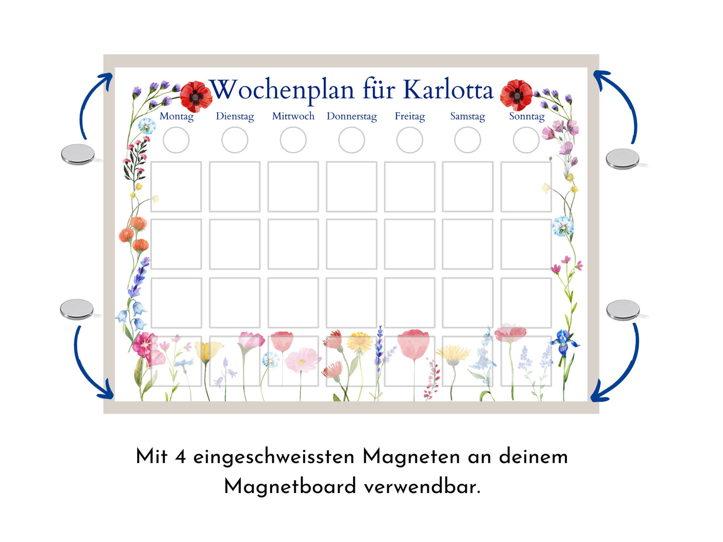Personalisierter Wochenplan "Blumen" für Kinder und Teenager, 246 Routine Karten, laminiert magnetisch, Routineplan nach Montessori