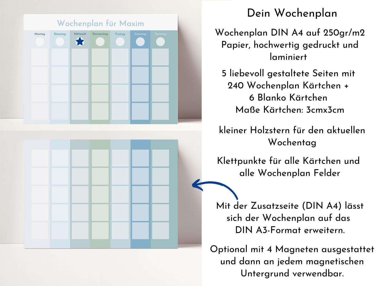 Wochenplan "Ozean" mit 246 Routine Wochenkarten, personalisiert, laminiert, magnetisch, Routineplan für Kinder in Kita und Schule