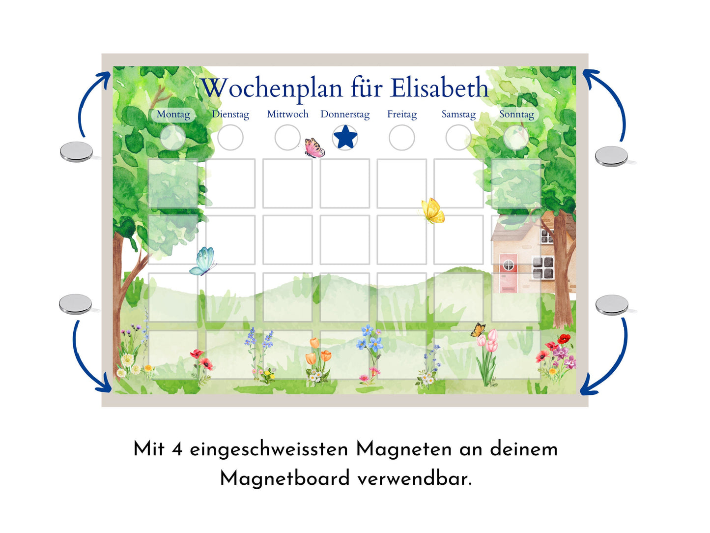 Wochenplan "Wiese" personalisiert für Kinder, 246 Routine Karten, laminiert, optional magnetisch, Routineplan mit Bildkarten nach Montessori