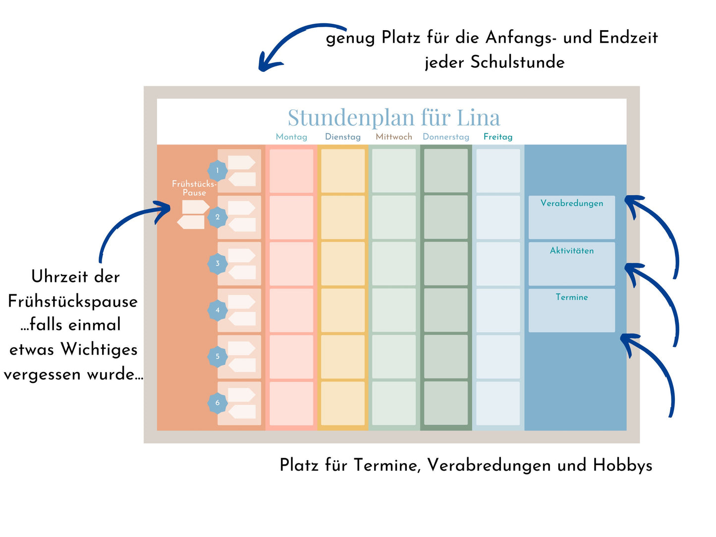 Stundenplan "Himmel und Erde" mit 70 Schulfach Kärtchen, personalisiert, Stundentafel laminiert abwischbar magnetisch, Geschenk Einschulung