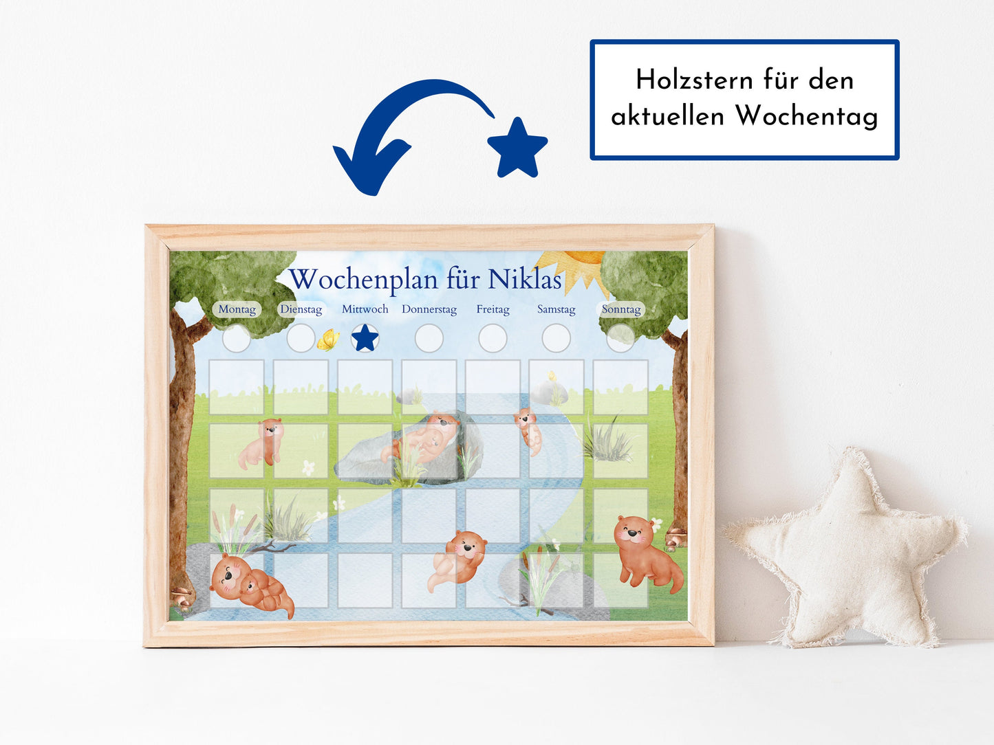 Personalisierter Wochenplan "Otter" mit 246 Routine Karten für Kinder, laminiert magnetisch, Routineplan mit Bildkarten