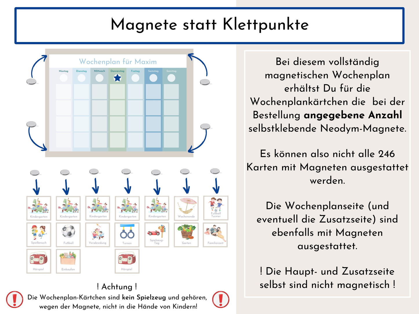 Personalisierter Wochenplan "Himmel und Erde" für Kinder und Teenager, 246 Routine Karten, Tagesplan mit 40-80 Magneten, Routineplan