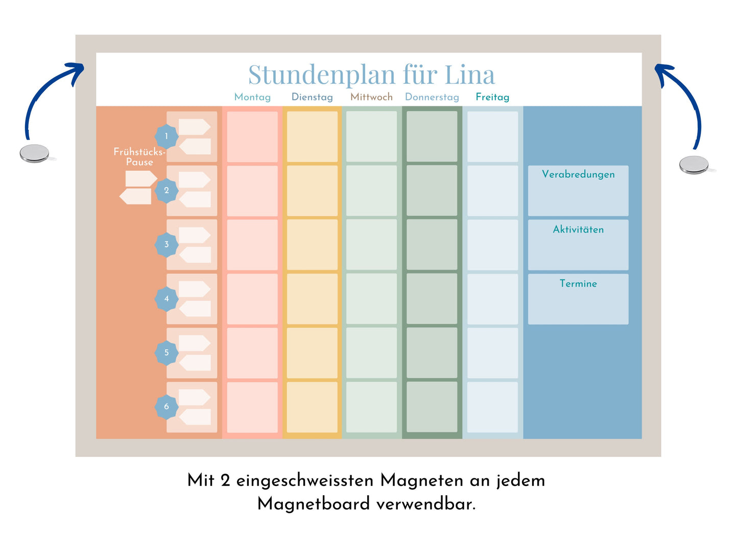 Stundenplan "Himmel und Erde" mit 70 Schulfach Kärtchen, personalisiert, Stundentafel laminiert abwischbar magnetisch, Geschenk Einschulung