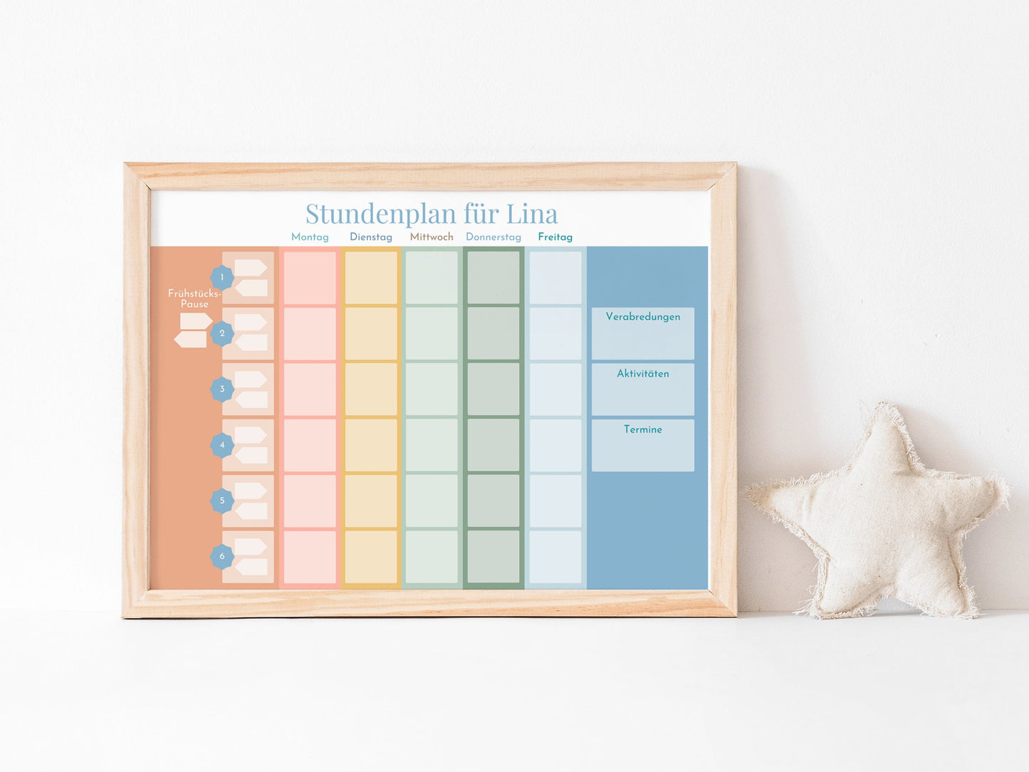 Stundenplan "Himmel und Erde" mit 70 Schulfach Kärtchen, personalisiert, Stundentafel laminiert abwischbar magnetisch, Geschenk Einschulung