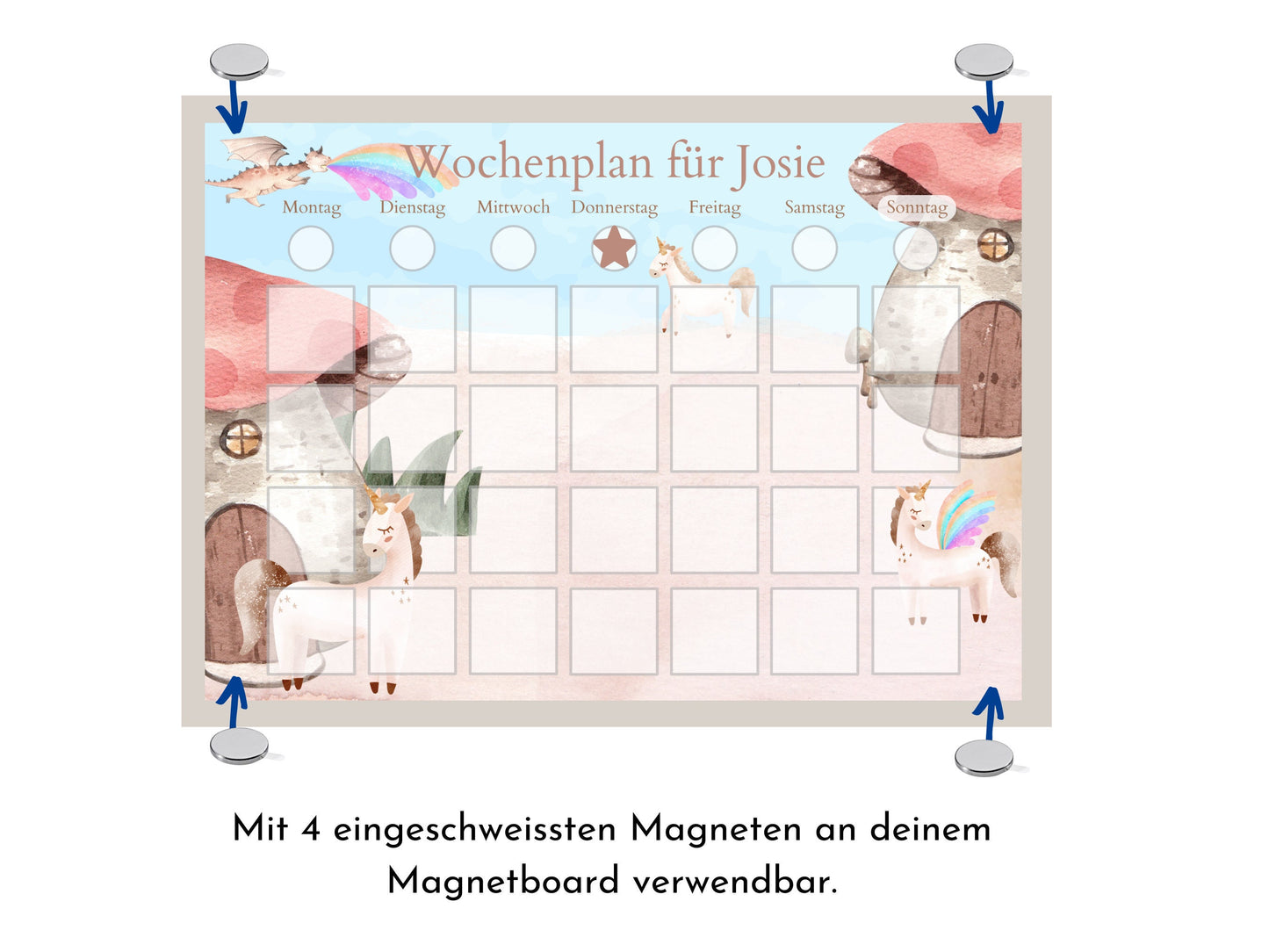 Personalisierter Wochenplan "Drache und Einhorn" für Kinder mit 246 Routine Karten, Routineplan mit Bildkarten von Familie Nordstern