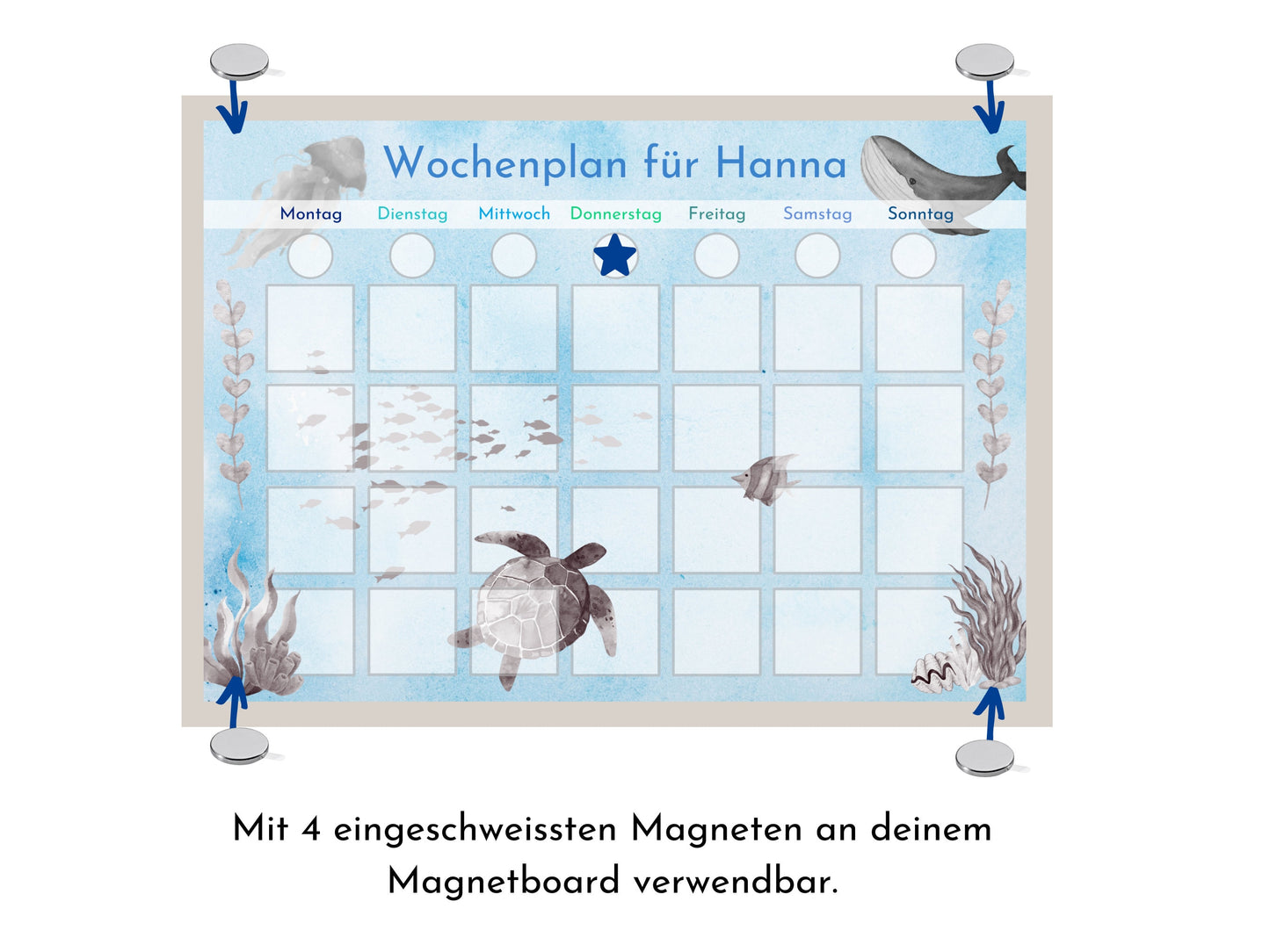 Personalisierter Wochenplan "Meer" für Kinder 246 Routine Karten, Klett, laminiert, magnetisch, Routineboard, Montessori Routineplan