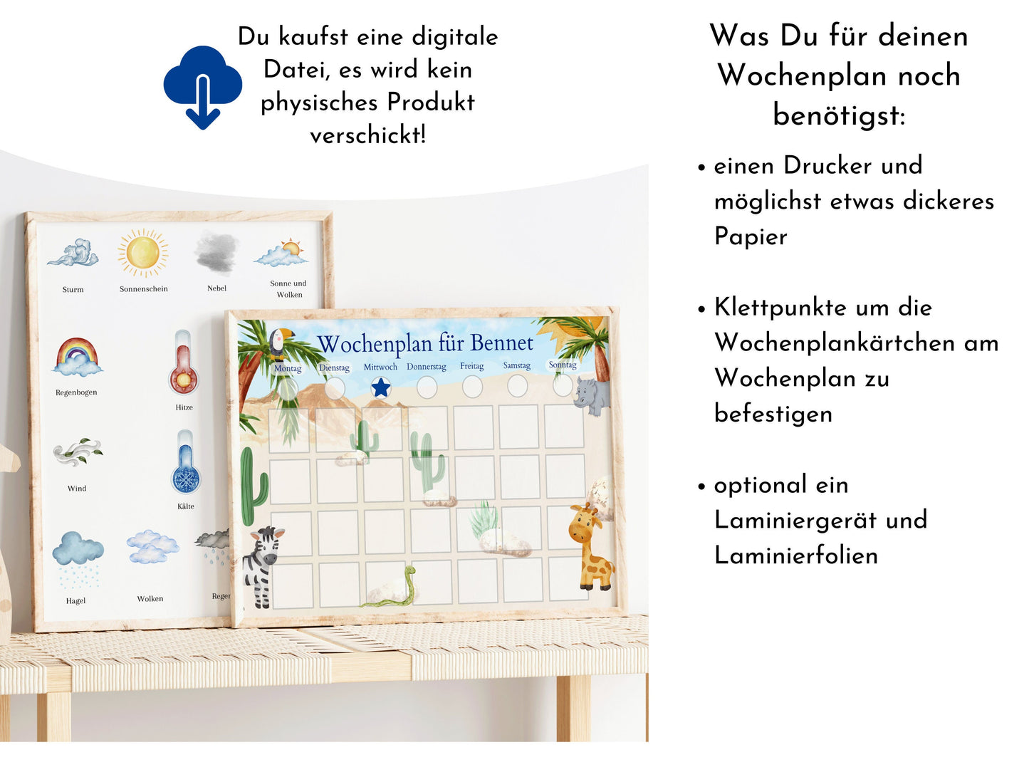Wochenplan "Safari" mit 288 Routine Kärtchen, personalisierbar, PDF Sofort-Download Canva, Montessori Routineplan von Familie Nordstern