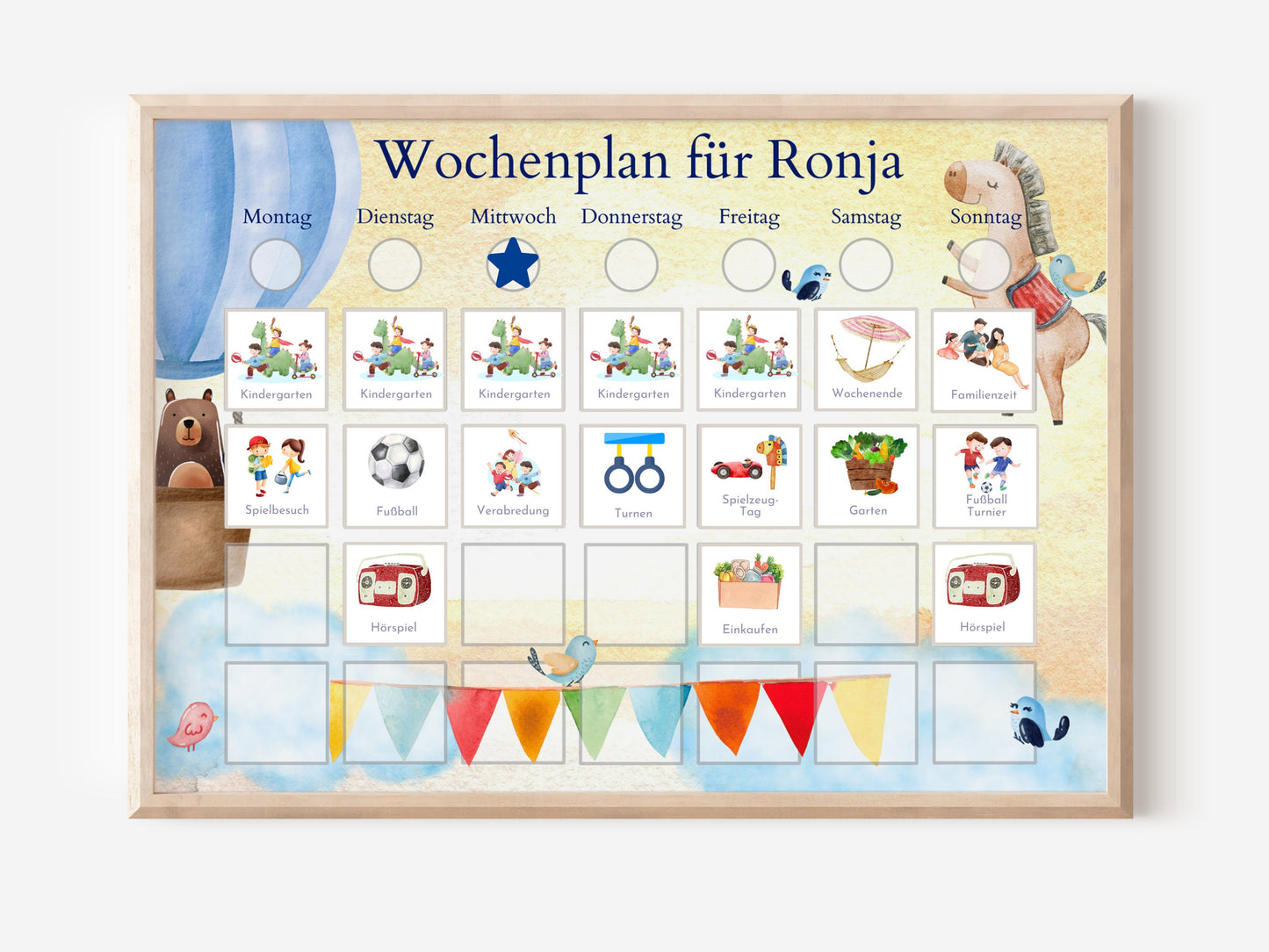 Magnetboard Wochenplan "Himmlisch" für Kinder und Teenager, 246 Routine Karten, Neodym-Magnete, Montessori Routineplan von Familie Nordstern