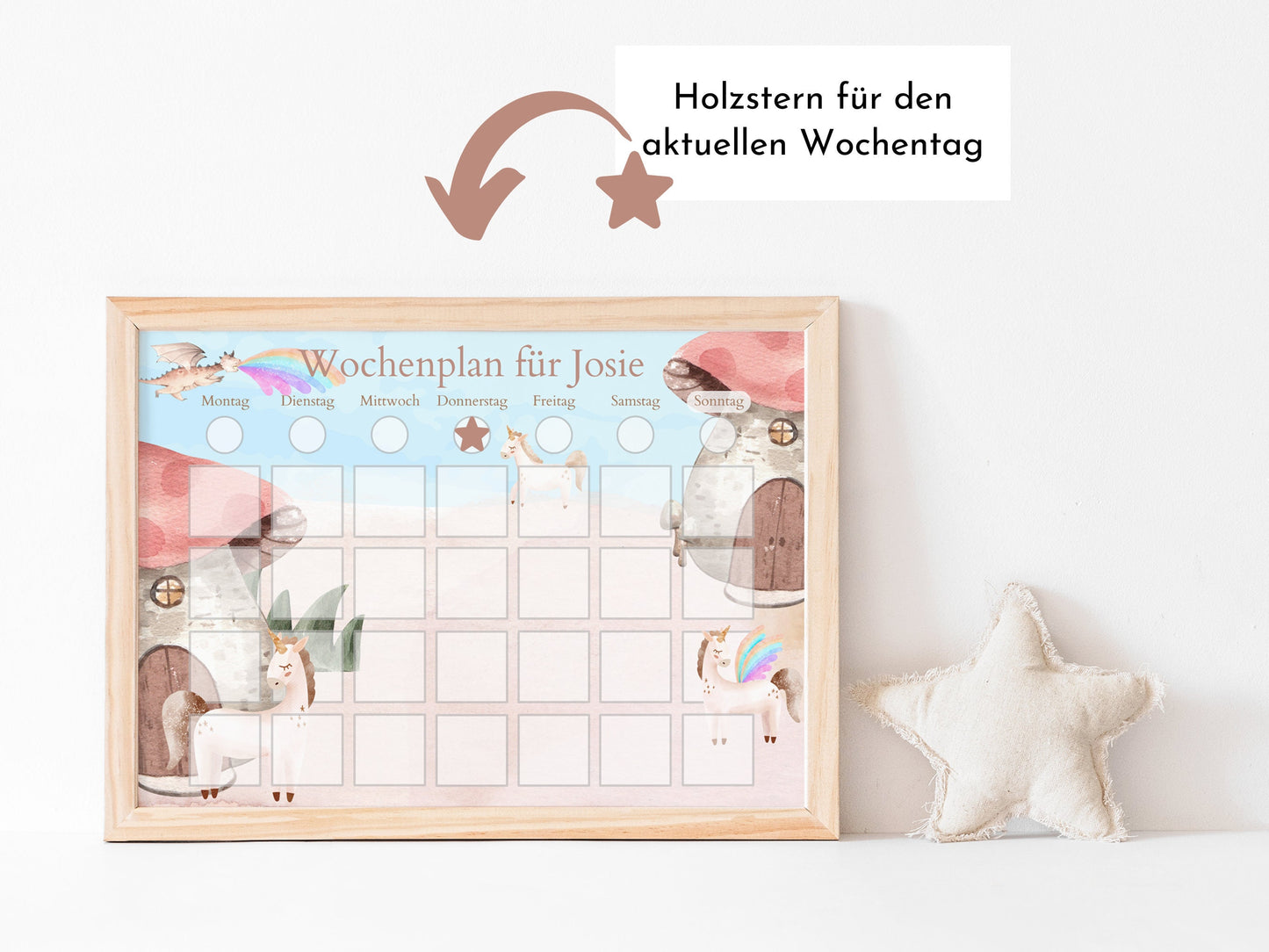 Personalisierter Wochenplan "Drache und Einhorn" für Kinder mit 246 Routine Karten, Routineplan mit Bildkarten von Familie Nordstern