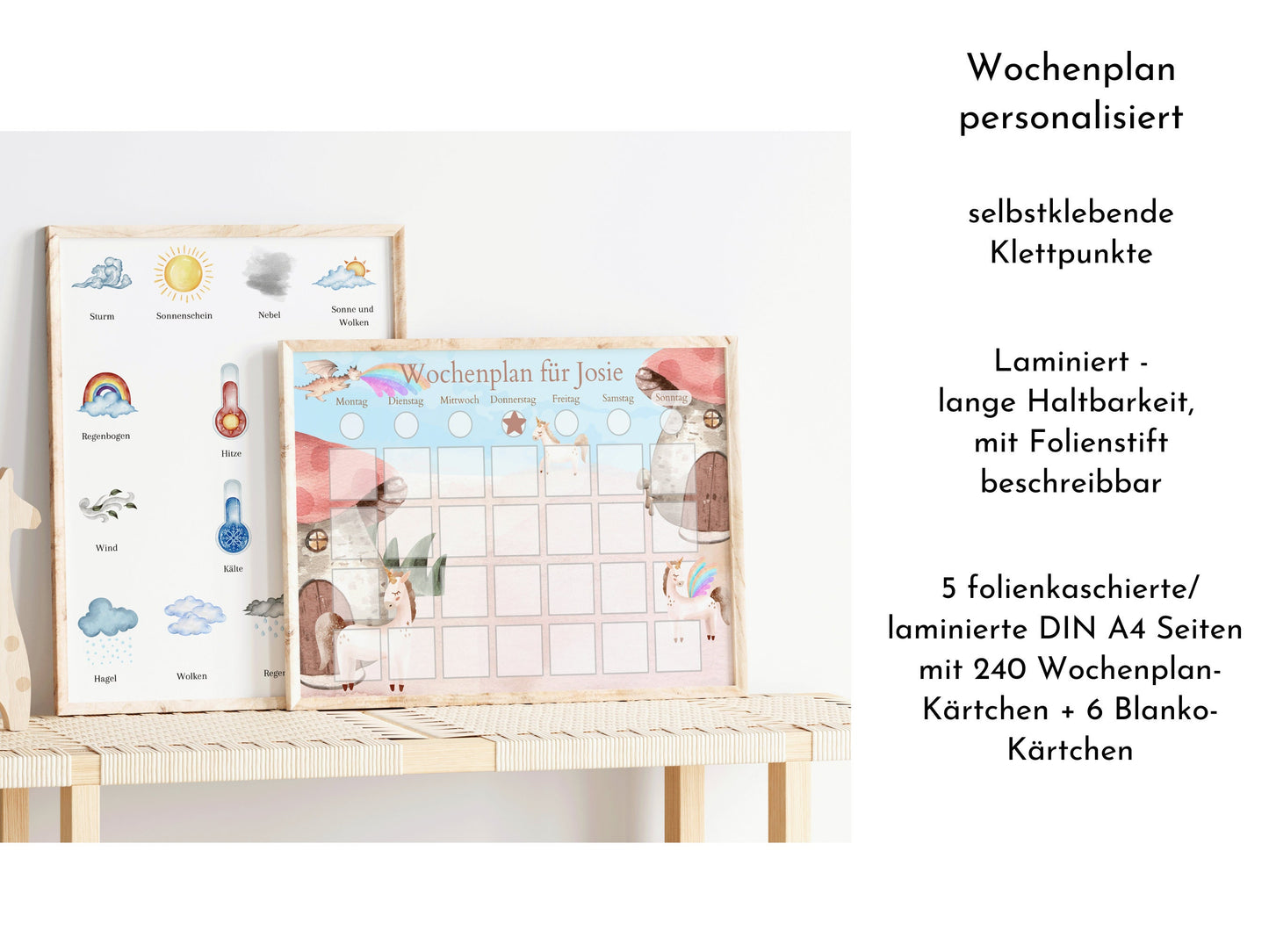 Personalisierter Wochenplan "Drache und Einhorn" für Kinder mit 246 Routine Karten, Routineplan mit Bildkarten von Familie Nordstern