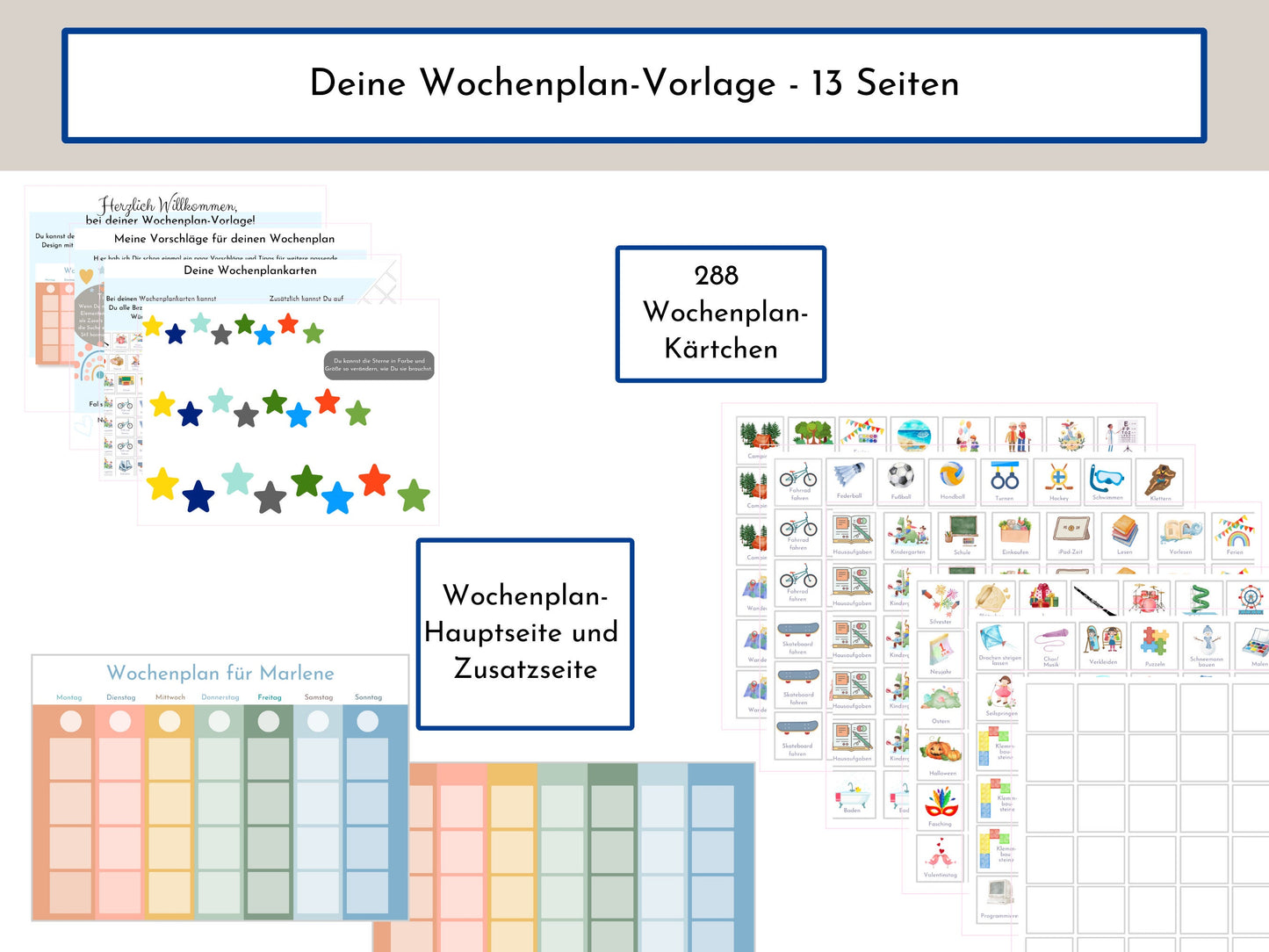Personalisierter Wochenplan "Himmel und Erde" für Kinder und Jugendliche, 288 Routine Karten, Sofort-Download, Routineplan nach Montessori