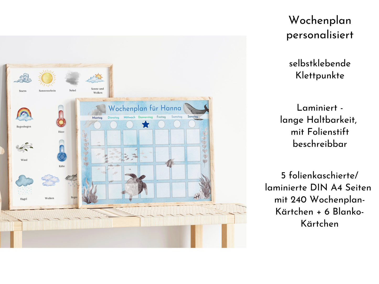 Personalisierter Wochenplan "Meer" für Kinder 246 Routine Karten, Klett, laminiert, magnetisch, Routineboard, Montessori Routineplan
