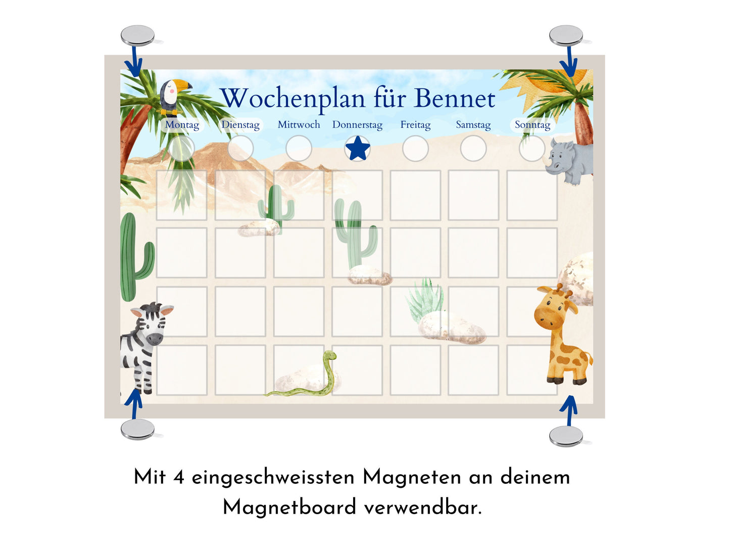 Personalisierter Wochenplan "Safari" für Kinder mit 246 Routine Karten, laminiert, magnetisch, Montessori Routineplan von Familie Nordstern