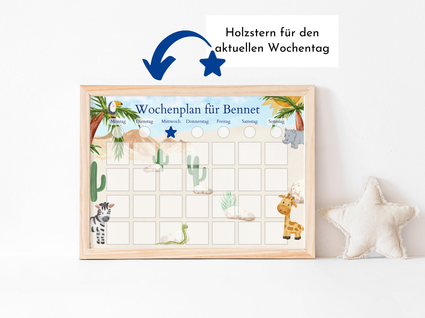 Personalisierter Wochenplan "Safari" für Kinder mit 246 Routine Karten, laminiert, magnetisch, Montessori Routineplan von Familie Nordstern