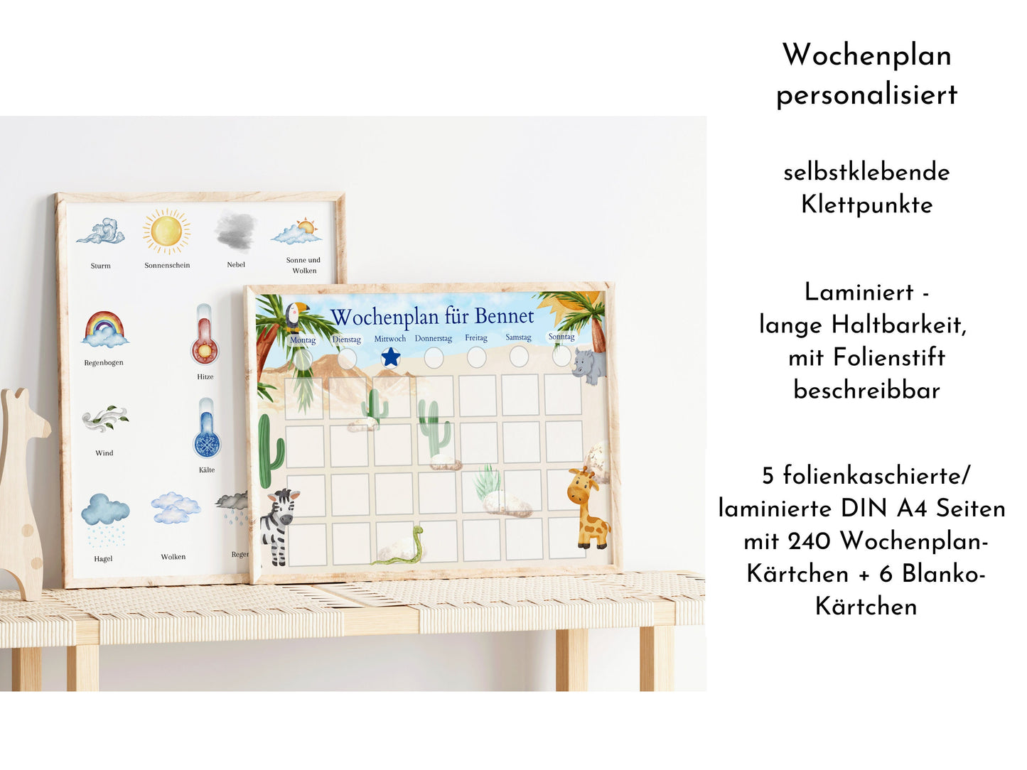 Personalisierter Wochenplan "Safari" für Kinder mit 246 Routine Karten, laminiert, magnetisch, Montessori Routineplan von Familie Nordstern