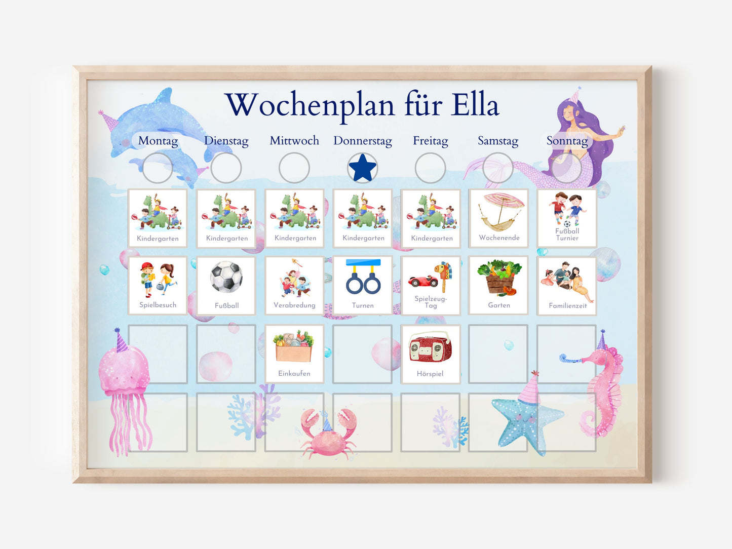Personalisierter Wochenplan "Meerjungfrau" für Kinder, 246 Routine Karten, laminiert, magnetisch, Montessori Routineplan v Familie Nordstern