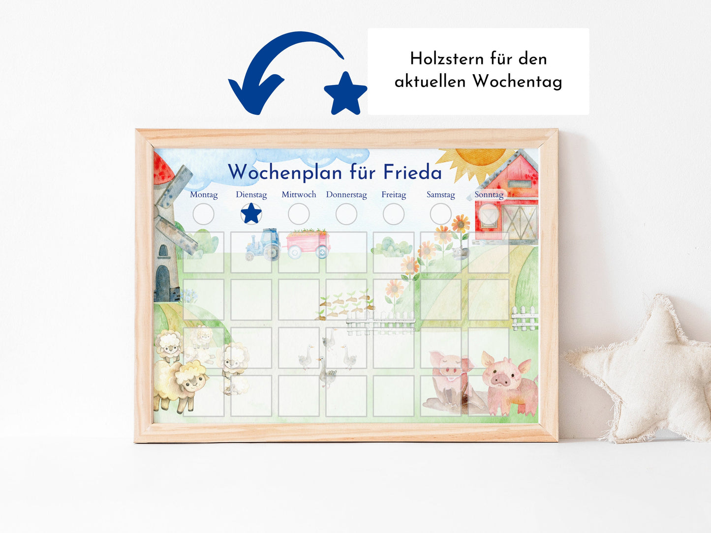 Magnetboard Wochenplan "Bauernhof" personalisiert für Kinder und Teenager, 246 Routine Karten, Neodym-Magnete, Montessori Routineplan