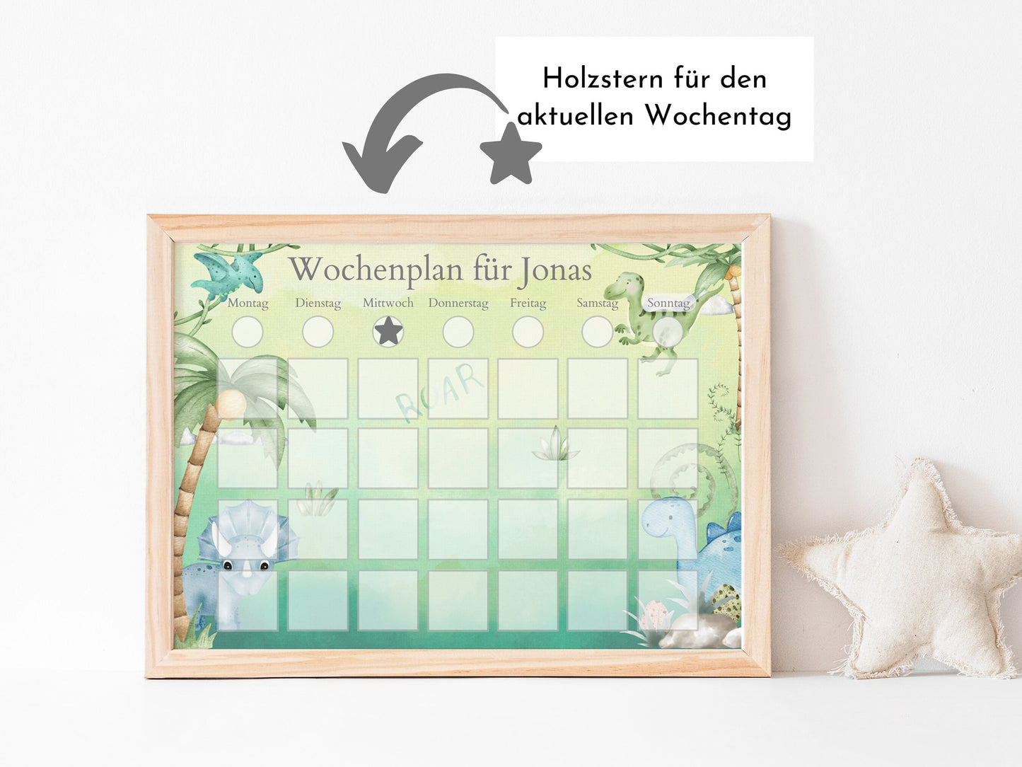 Personalisierter Wochenplan "Dinos" für Kinder, 246 Routinekarten, Montessori Routineplan mit laminierten Bildkarten für die Wochenplanung