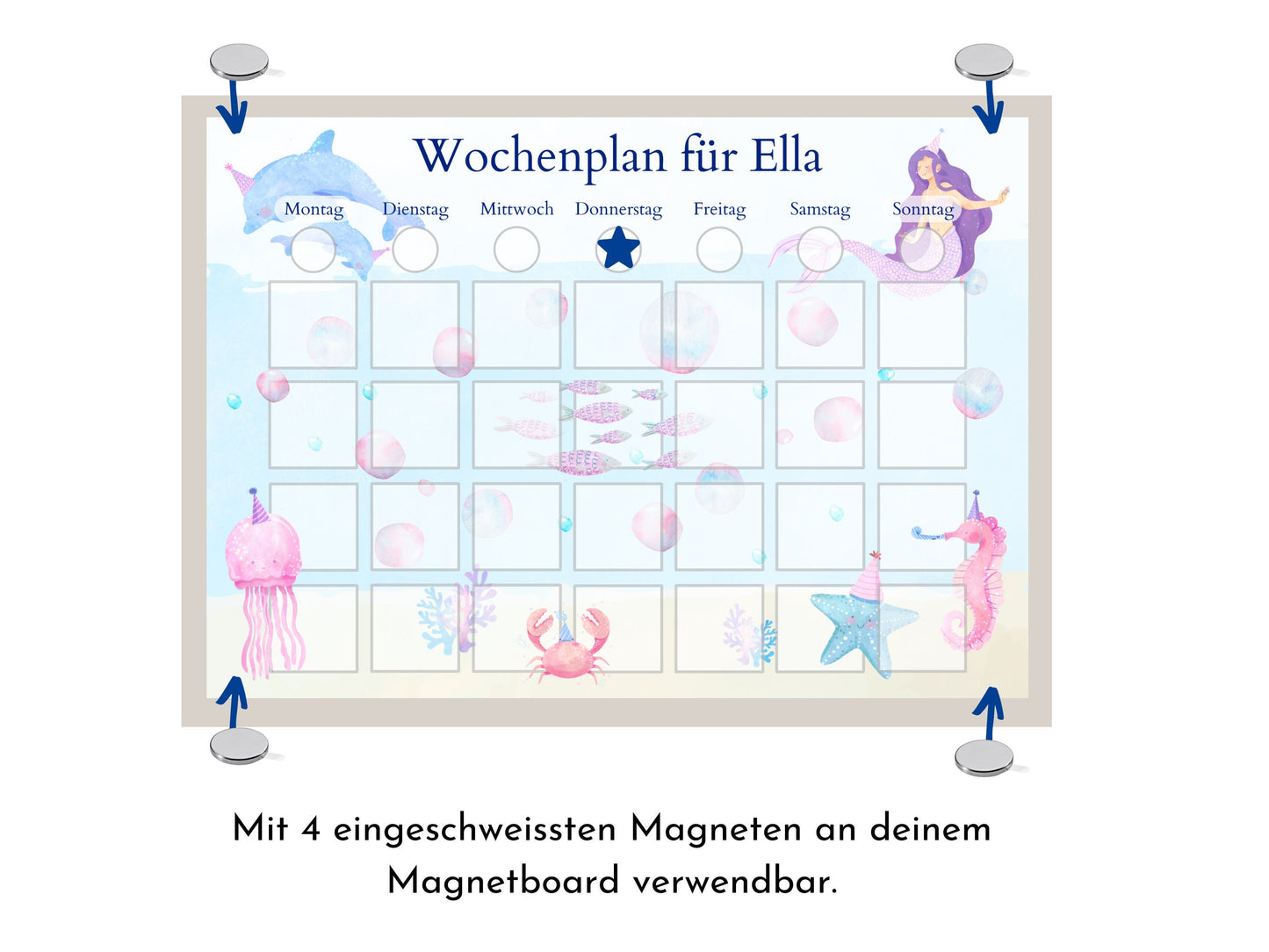 Personalisierter Wochenplan "Meerjungfrau" für Kinder, 246 Routine Karten, laminiert, magnetisch, Montessori Routineplan v Familie Nordstern