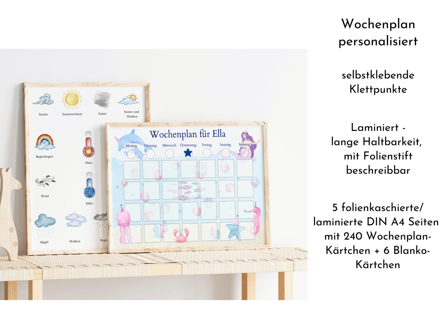 Personalisierter Wochenplan "Meerjungfrau" für Kinder, 246 Routine Karten, laminiert, magnetisch, Montessori Routineplan v Familie Nordstern