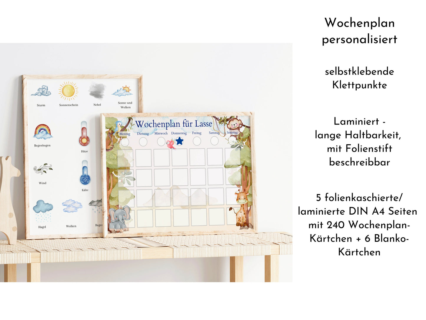Personalisierter Wochenplan "Urwald" für Kinder mit 246 Routine Karten, laminiert magnetisch, Montessori Routineplan von Familie Nordstern