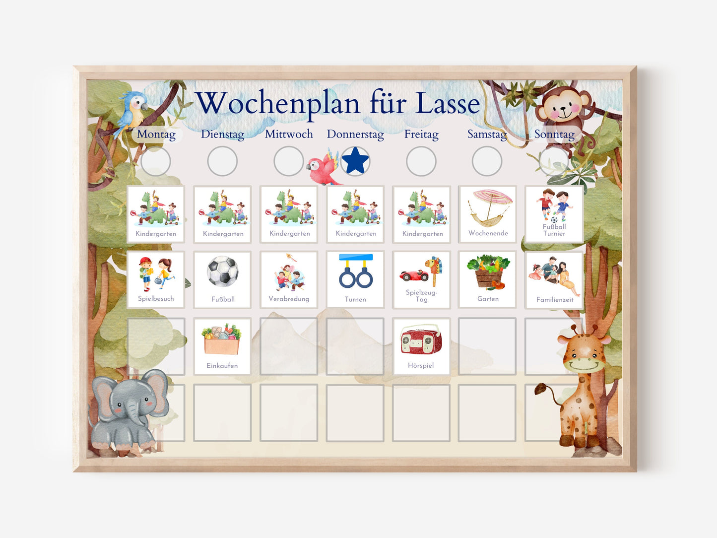 Personalisierter Wochenplan "Urwald" für Kinder mit 246 Routine Karten, laminiert magnetisch, Montessori Routineplan von Familie Nordstern