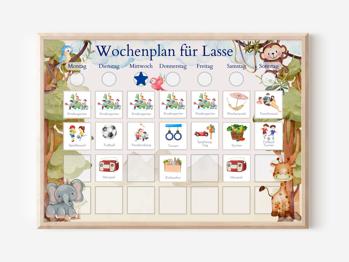 Magnetboard Wochenplan "Urwald" für Kinder, 246 laminierte Bildkarten, 40-80 Magnete, Montessori Routineplan von Familie Nordstern