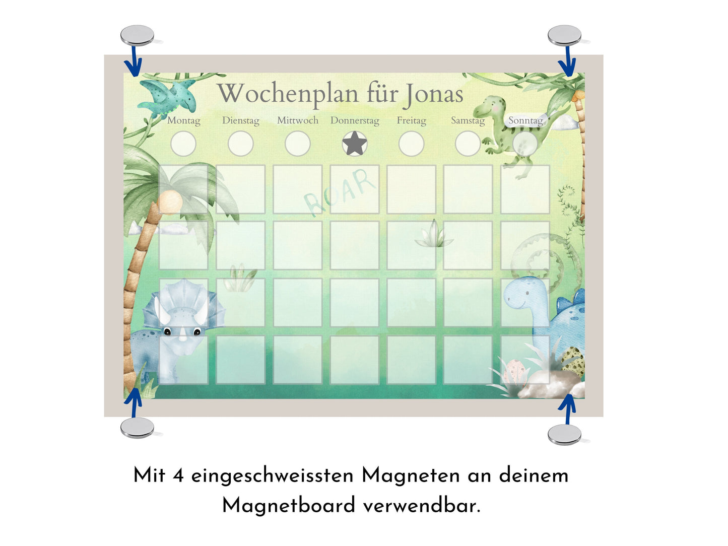 Personalisierter Wochenplan "Dinos" für Kinder, 246 Routinekarten, Montessori Routineplan mit laminierten Bildkarten für die Wochenplanung
