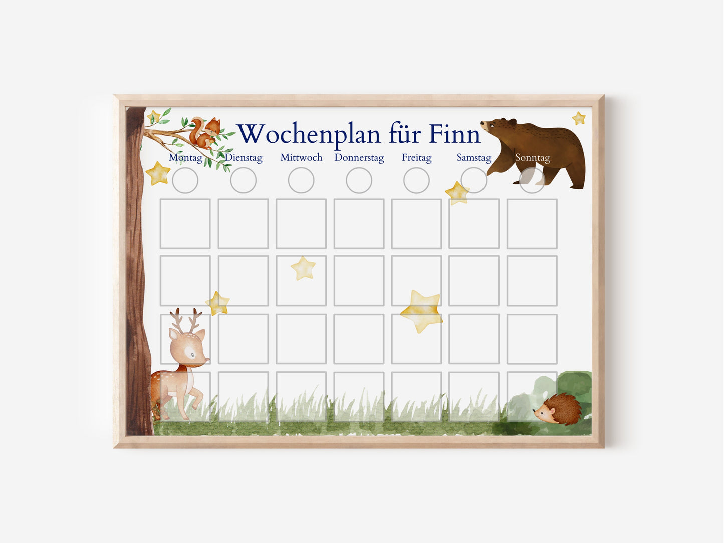 Personalisierter Wochenplan "Bär und Reh" für Kinder, 246 Routine Karten, laminiert, magnetisch, Montessori Kalender von Familie Nordstern