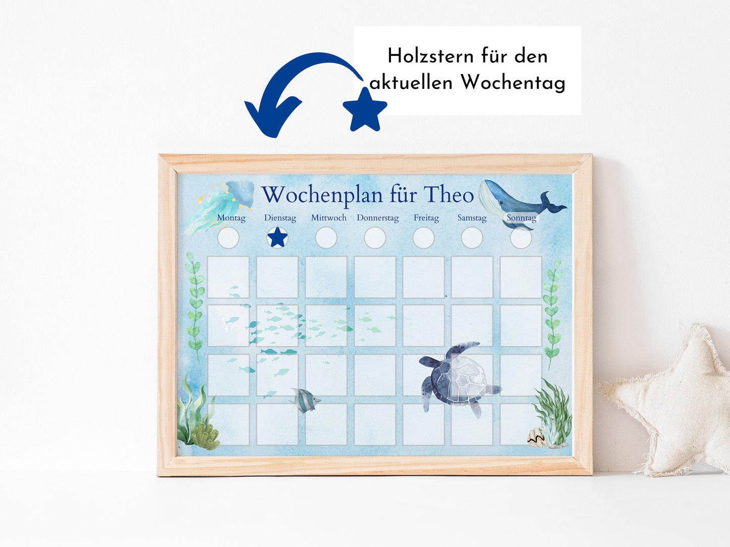 Wochenplan "Meerestiere" mit Name personalisiert, 246 Routine Karten, magnetisch, Geschenk für Kinder, Wochenplaner von Familie Nordstern
