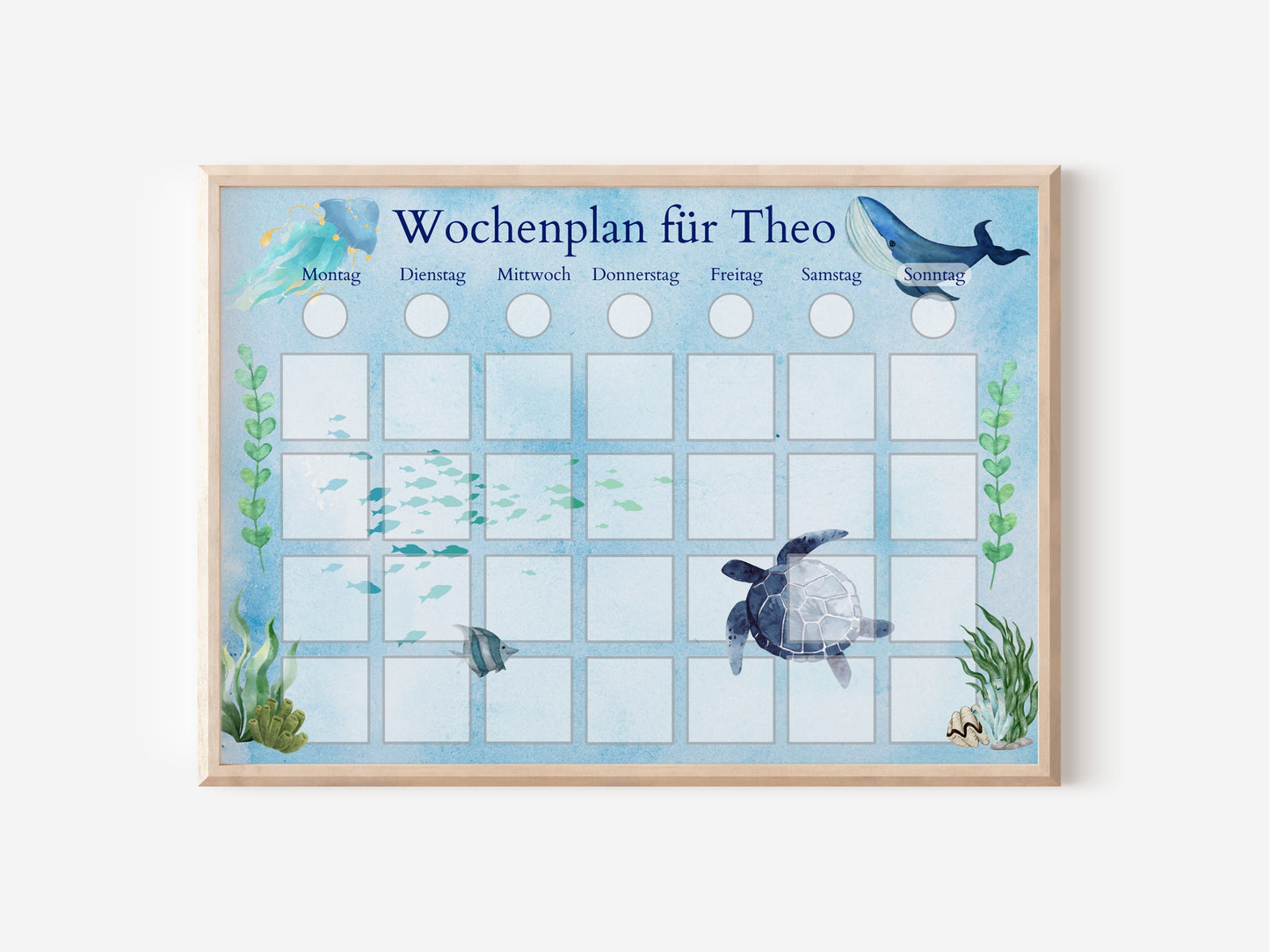 Wochenplan "Meerestiere" mit Name personalisiert, 246 Routine Karten, magnetisch, Geschenk für Kinder, Wochenplaner von Familie Nordstern