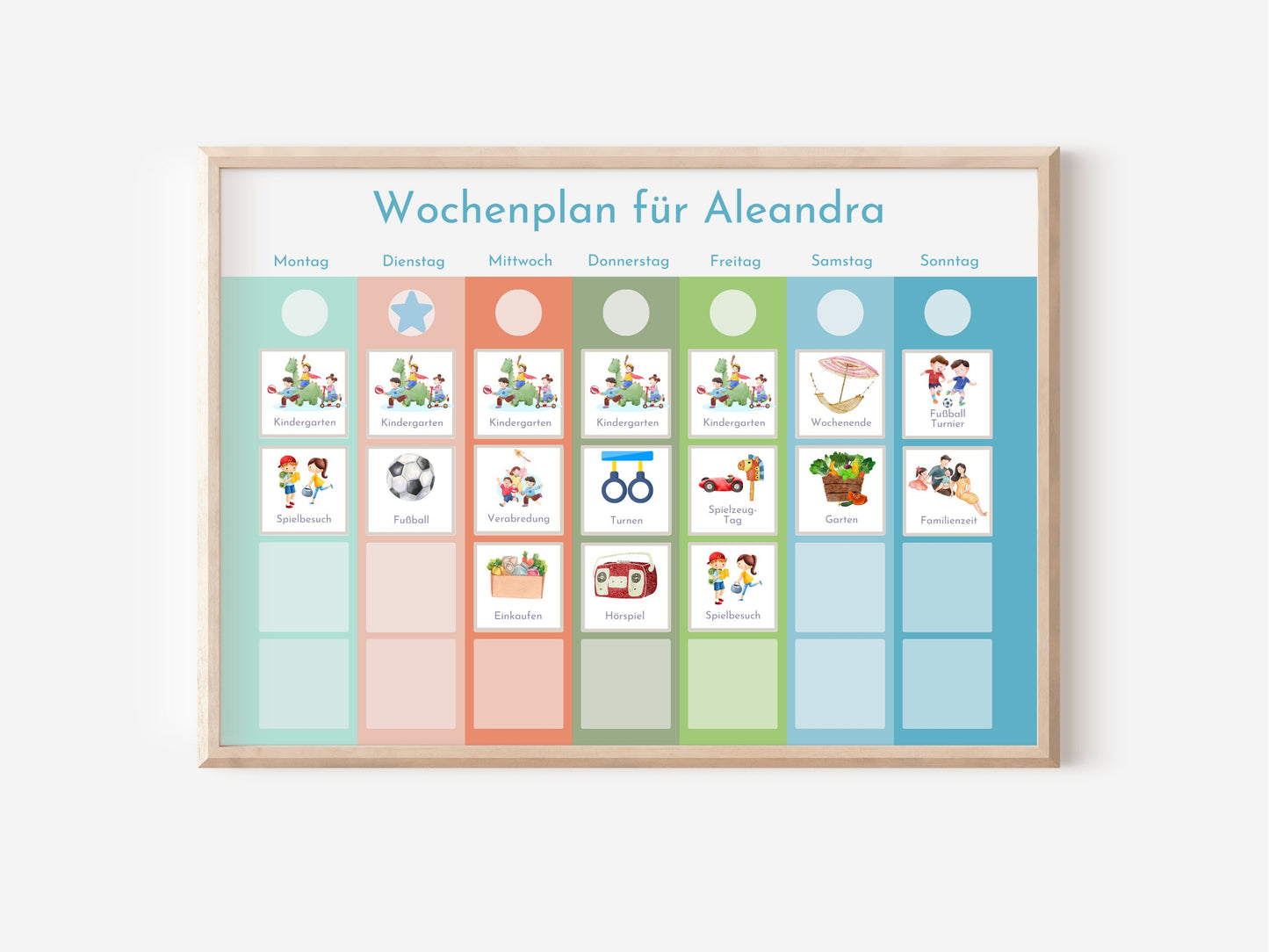 Magnetboard Wochenplan "Korallenriff" personalisiert für Kinder und Teenager, 246 Routine Karten, Neodym-Magnete, Montessori Routineplan