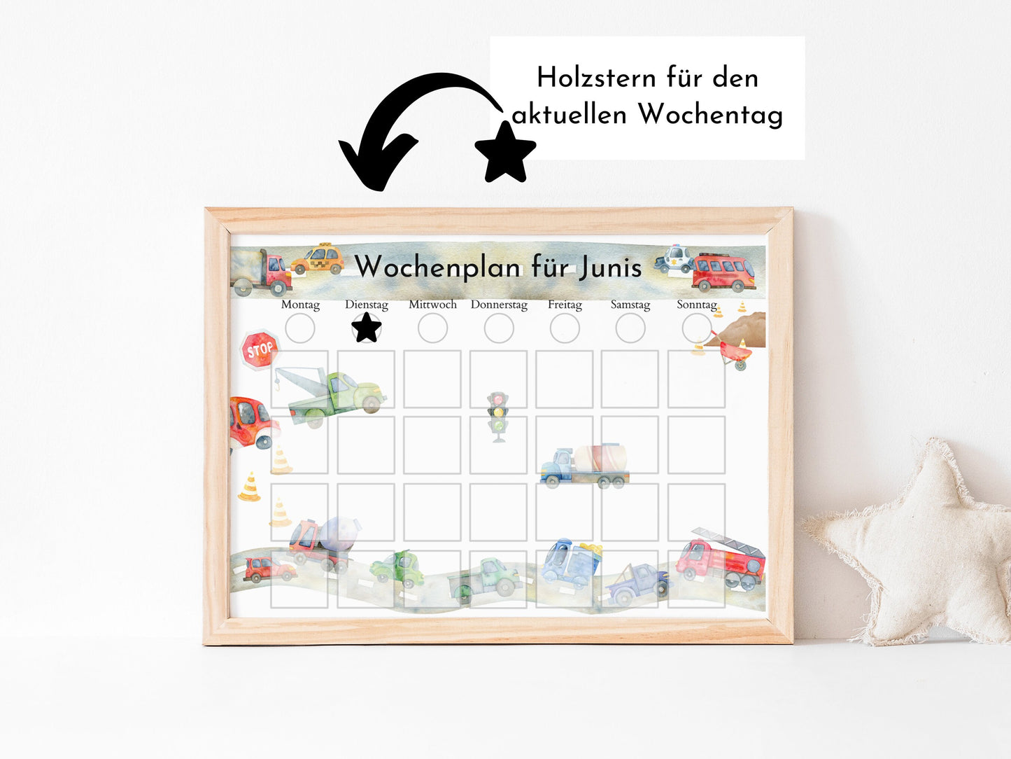 Personalisierter Wochenplan "Autos und Laster" für Kinder, 246 Routine Karten, laminiert, magnetisch, Montessori Routineplan mit Bildkarten
