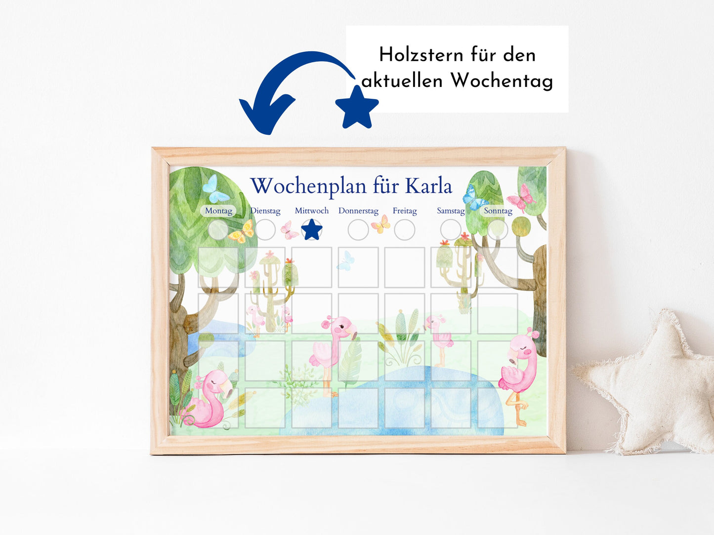 Personalisierter Wochenplan "Flamingo" mit 246 Routine Karten, laminiert, optional magnetisch, Montessori Routineplan von Familie Nordstern