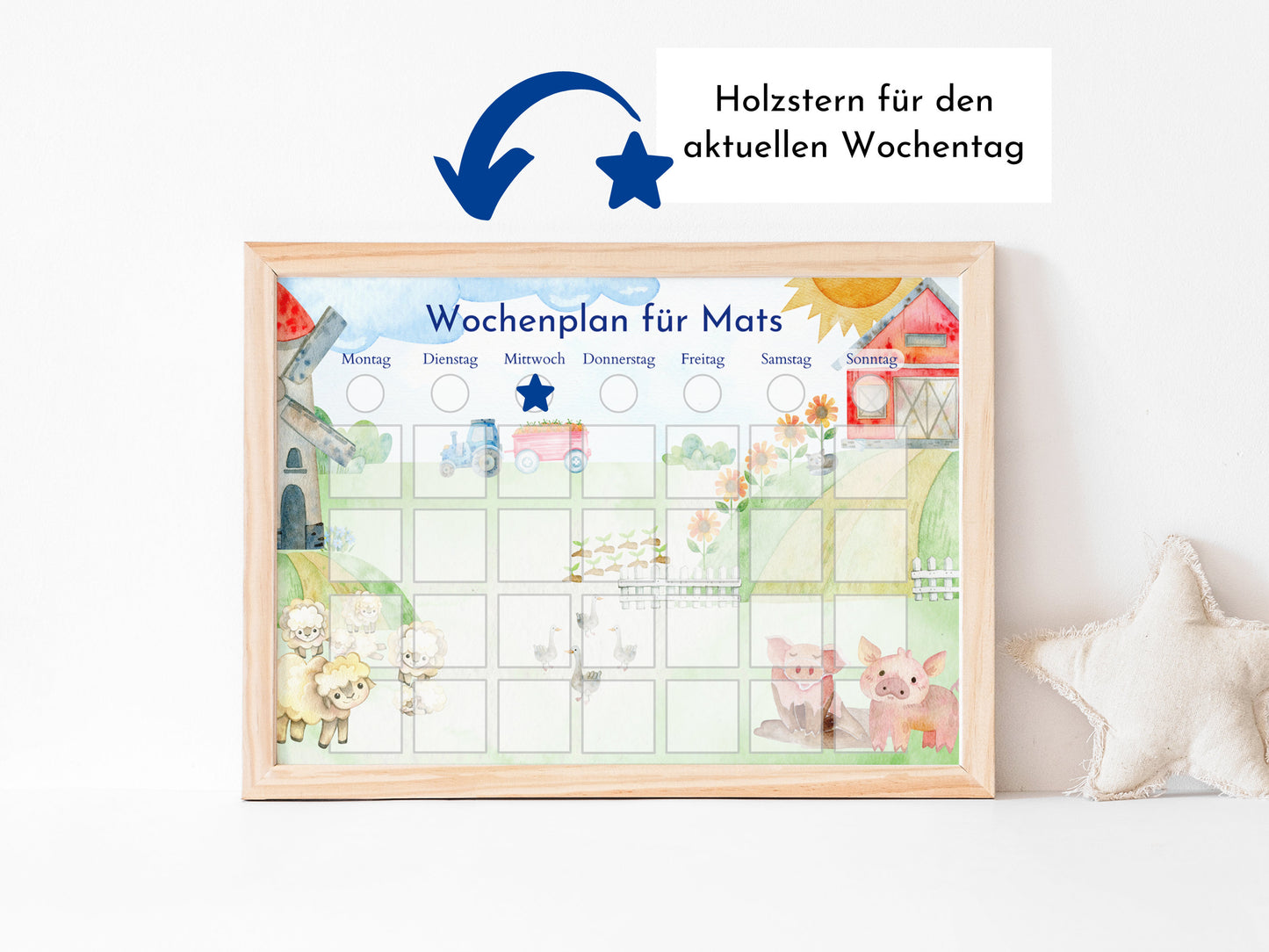 Personalisierter Wochenplan "Bauernhof" mit 246 Routine Karten, optional magnetisch, Montessori Routineplan von Familie Nordstern