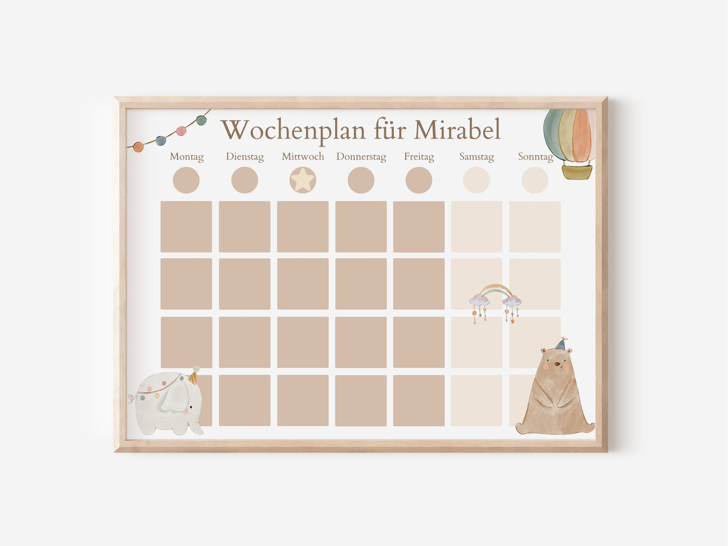 Magnetboard Wochenplan "Boho Doodles" personalisiert für Kinder, 246 Routine Karten, Magnete, Montessori Routineplan von Familie Nordstern