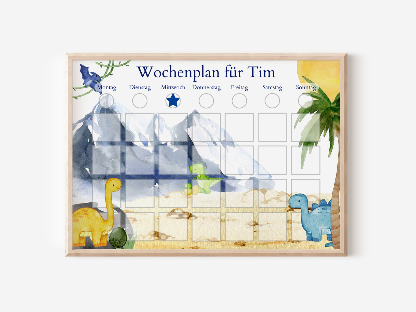 Personalisierter Wochenplan für Kinder und Teenager, 246 Routine Karten, Tagesplan mit 40-80 Magneten, Routineplan "Dinos und Berge"