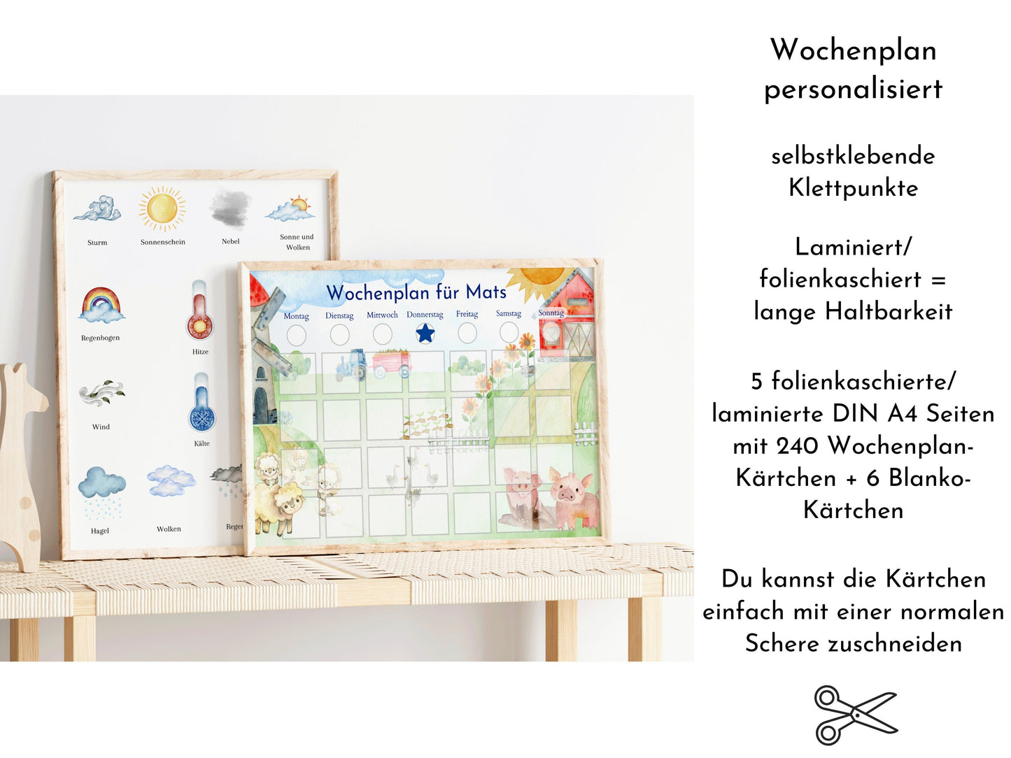 Personalisierter Wochenplan "Bauernhof" mit 246 Routine Karten, optional magnetisch, Montessori Routineplan von Familie Nordstern