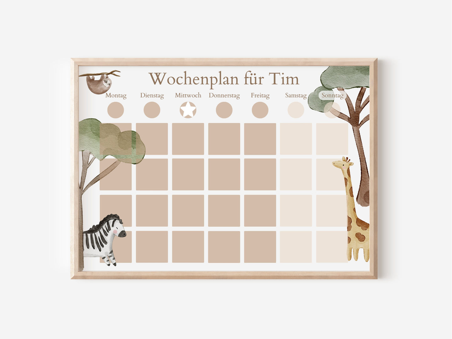 Wochenplan "Boho Jungle" mit Name personalisiert, 246 Routine Karten, laminiert Klett, Montessori Routineplan für Kinder, Familie Nordstern